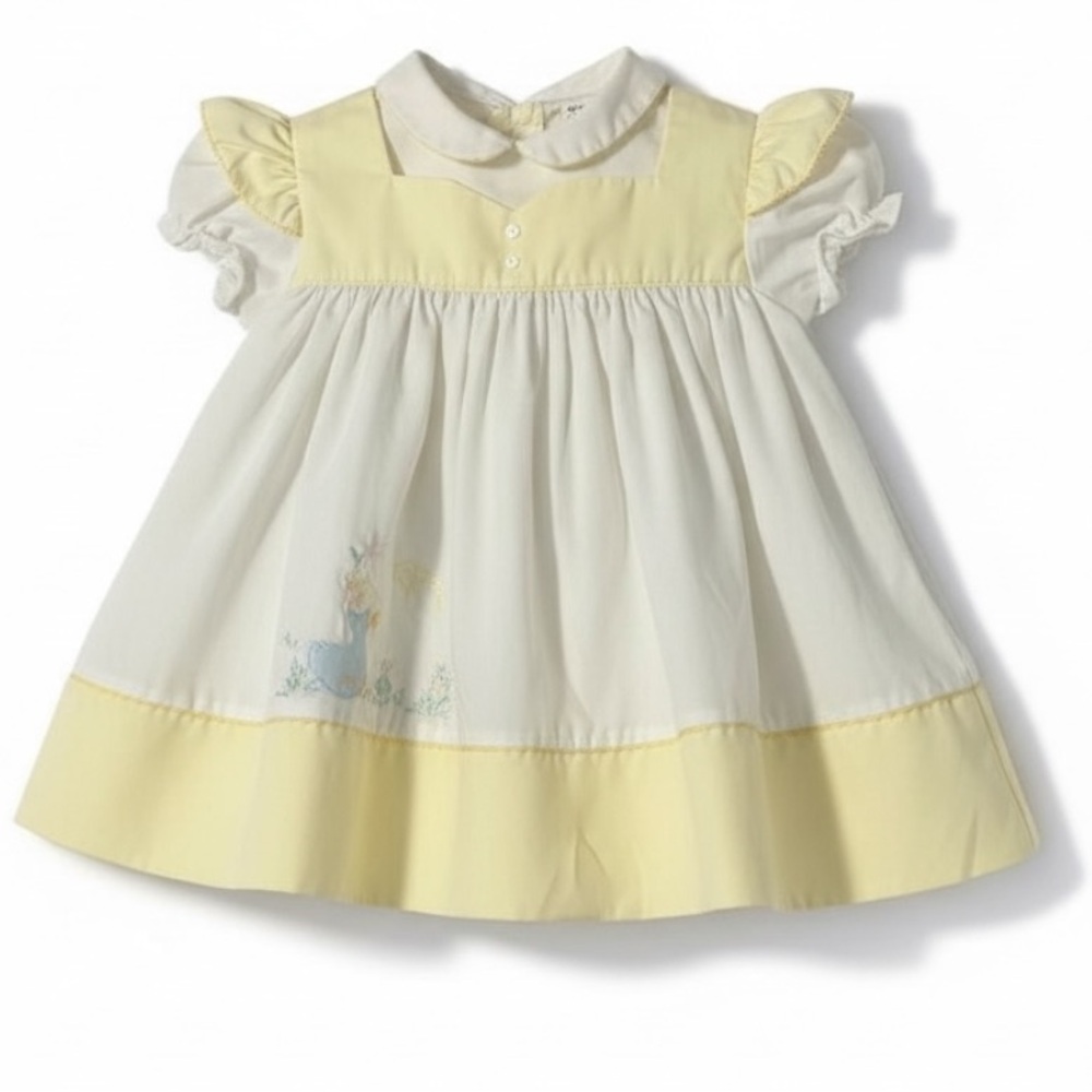 VINTAGE Duck & Butterfly Yellow and White Dress